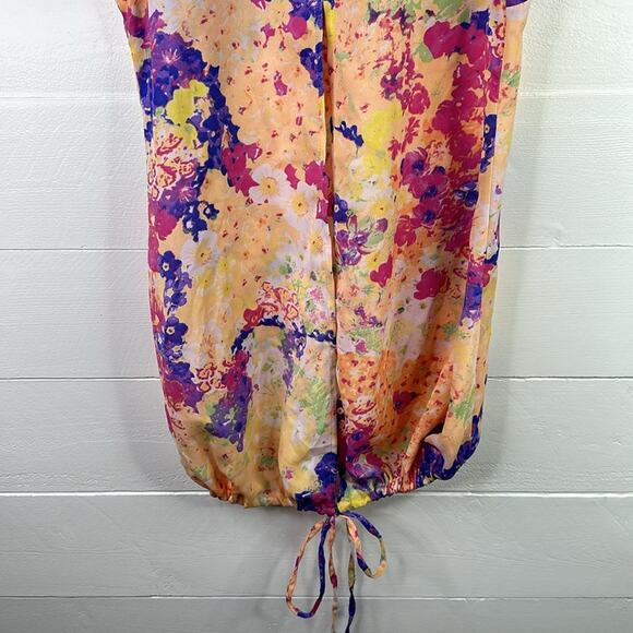 TRUE FREEDOM Orange Purple Pink Wide Flutter Sleeve Long Tunic Shirt Top Size M - Picture 4 of 11